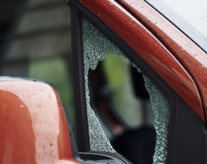 vandalized car smashed window