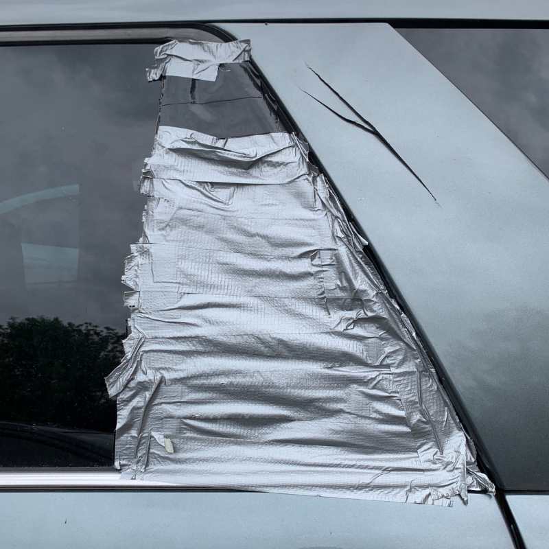 car window duct taped 